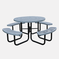 Mobilier d'extérieur commercial table de pique-nique en acier restaurant école extérieur parc table à manger et chaise en métal avec trou pour parapluie