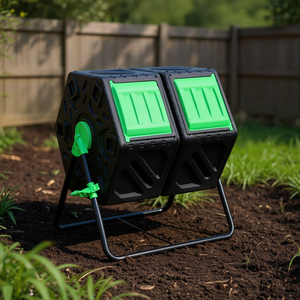 Compostador de jardín de 130L con doble cámara y aireador manual para compostaje al aire libre, modelo D0100XT3DVY - Product Image 2