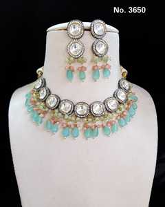 Indian <b>Pearl</b> Heavy Kundan <b>Choker</b> Necklace Set With Backside Minakari For Girls Women Party Wear - Product Image 2