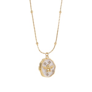 Collar con Medallón Abrible de Acero Inoxidable y Oro de 18K, Diseño Geométrico de Estrella y Sol, con Cadena de Eslabones, para Aniversario - Product Image 1