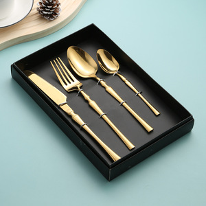 Slim Waist Stainless Steel Cutlery Set 4 Piece Gift <b>Box</b> Western Steak Knife Fork Spoon Solid Color Adult Dinnerware - Product Image 4