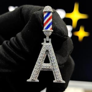 Iced Out Letter A <b>Pendant</b> with Barber Pole Bail White Gold Finish <b>Initial</b> Charm Necklace for Men & Women - Product Image 1