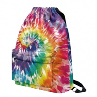 Couleur Tie Dye Impression Arc-En-Ciel Sac À Dos Polyester En Gros Cordon Sac Avec Poche À Fermeture Éclair Sport Gym Sac Cinch Sac Fourre-Tout