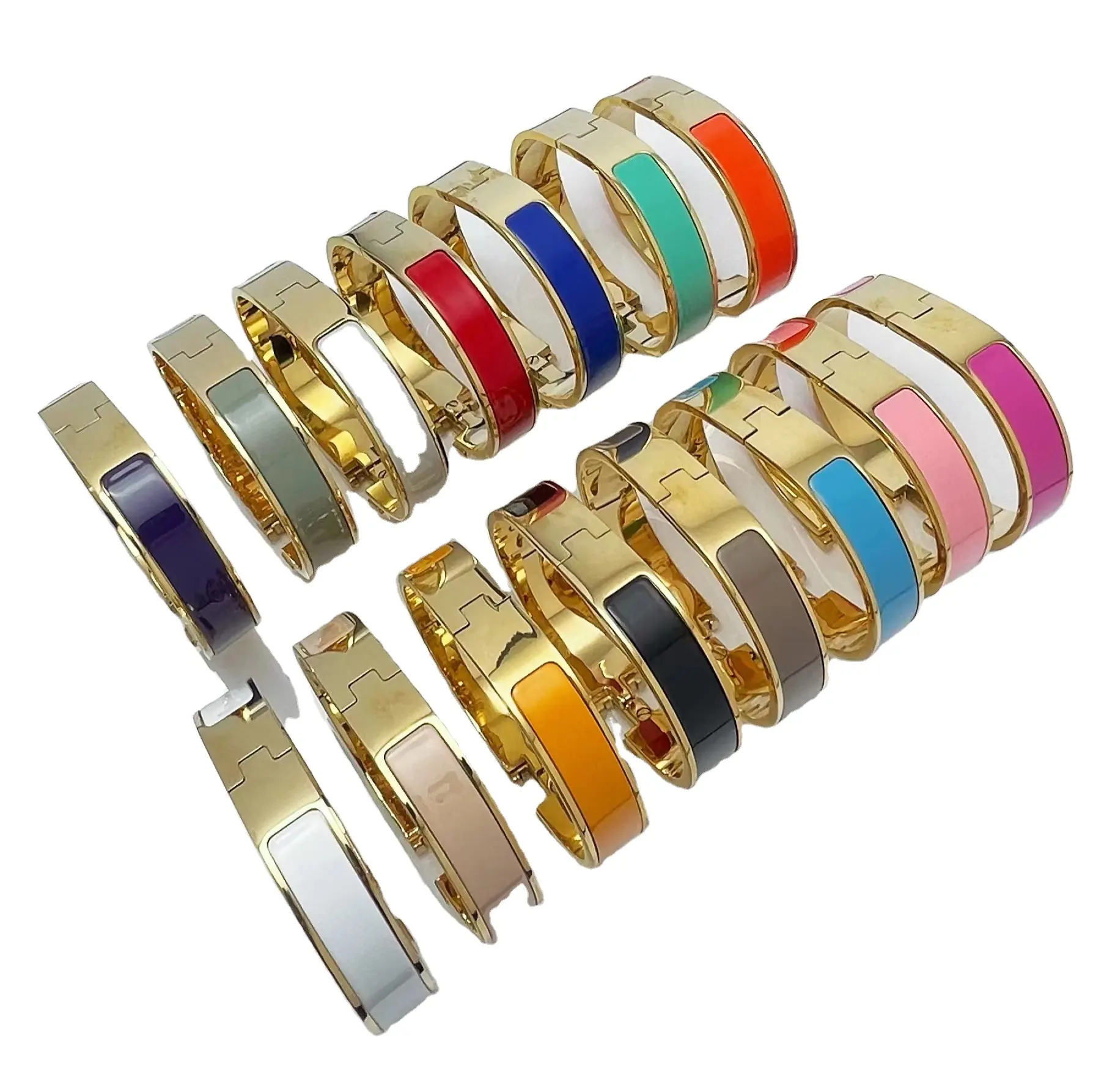 Hot Sale Popular Jewelry For Women 316L Stainless Steel Bracelet H Enamel Colorful Bangle
