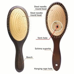 Cepillo de pelo de madera con púas metálicas para cabello fino y grueso, para hombres y mujeres, fabricantes, cepillo de pelo plano de bambú personalizado - Product Image 4