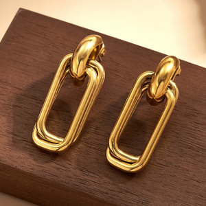 Boucles d'oreilles modernes minimalistes à double cercle pour femmes, plaquées or 18 carats, en acier inoxydable 304, électroplaquées sous vide - Product Image 2