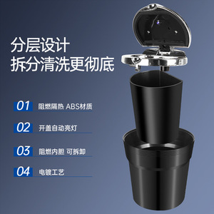 Car Ashtray Flip Embedded Led Light <b>Silver</b> Plastic For Car - Product Image 2