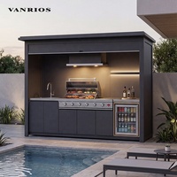 VANRIOS Cuisine extérieure en aluminium avec barbecue, tailles personnalisées, résistante aux intempéries, avec porte électrique et abri