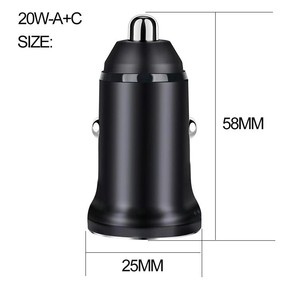 Chargeur de voiture rapide Type-C PD <span class=keywords><strong>25W</strong></span> QC4.0 avec port USB pour ordinateur portable et écouteurs, sortie 5V/3A, format mini, boîte d'emballage incluse - Product Image 2