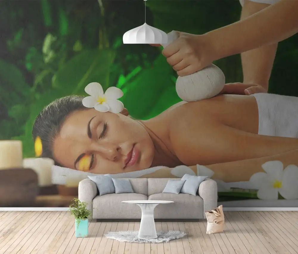 Sağlıklı salon spa keyfini çıkarın tayland masaj güzellik çiçek baskı özel tasarım dinlenme odası için 3d sıcak seksi güzel kız duvar kağıdı