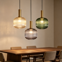 Suspension moderne en verre côtelé, option multicolore, lampe suspendue en laiton pour îlot de cuisine, salle à manger, café, décoration intérieure