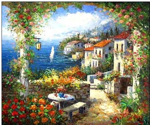 Toile d'art mural d'hôtel fait à la main, affiche un couteau lourd, <span class=keywords><strong>peinture</strong></span> à l'huile méditerranéen abstraite <span class=keywords><strong>paysage</strong></span> - Product Image 5