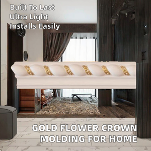 Molduras Modernas para Techo y Pared, con Diseño <span class=keywords><strong>de</strong></span> Flores Doradas en Relieve, <span class=keywords><strong>de</strong></span> Poliestireno Expandido (EPS), para Decoración del Hogar - Product Image 2