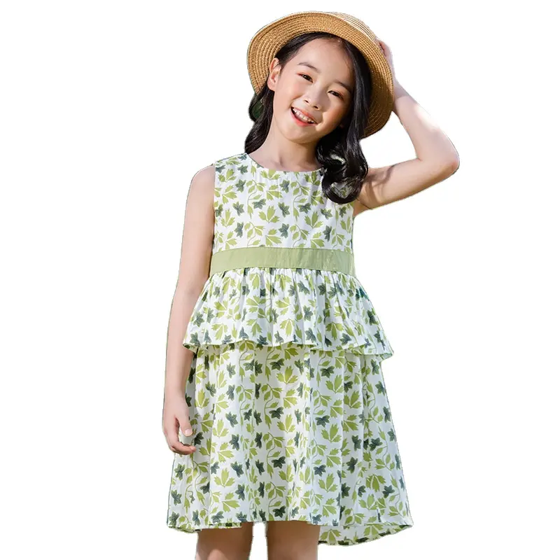 Summer New 2023 Children's Wear Korean Edition Printed Fragmented Flower Sleeveless Student Dress Girls' Dress