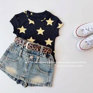 Shorts in denim blu da ragazza con cintura leopardata per l'estate 2026 - Product Image 3