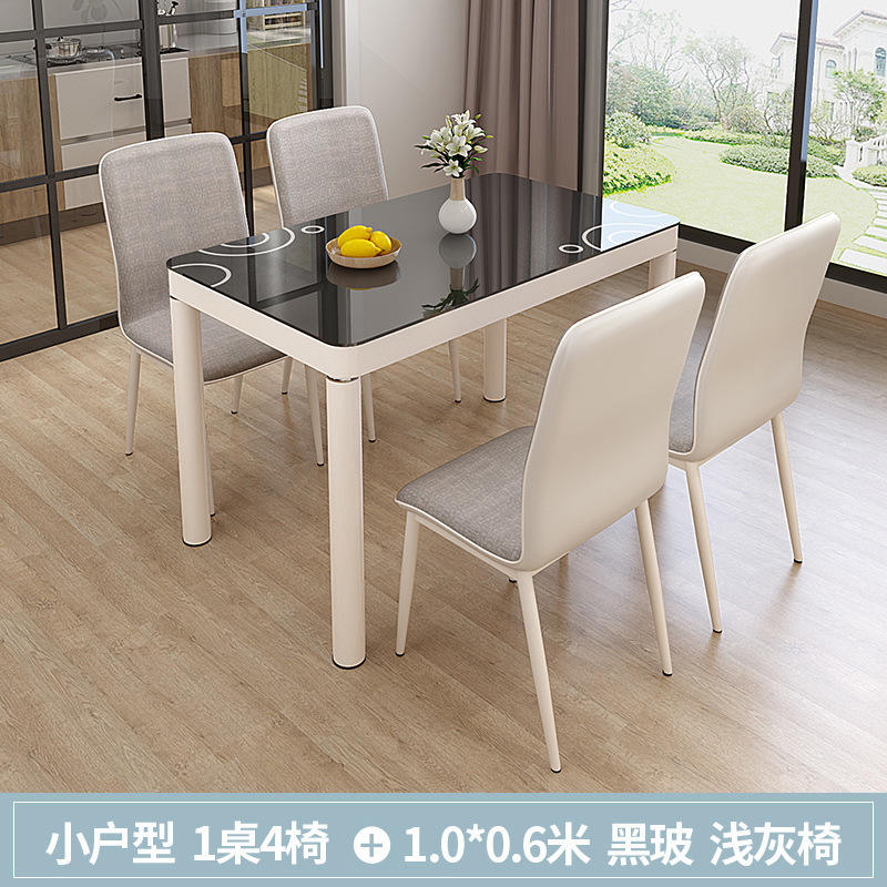 1.0*0.6 black glass 4 gray soft chairs