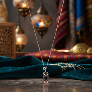 Owl Charm Pendant Wholesale Fashionable and Elegant Handmade Turkish Black Zircon 925 Silver <b>Necklace</b> - Product Image 3