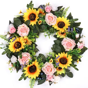 Forest style Emulation rose sunflowers wreath rattan decoration wreath Used for decoration wall and interior and wedding