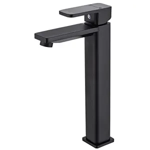 Aluminium Simple High Black Deck Mount Basin Faucet Single Handle Cold and Hot Water Spring Bathroom Mixer