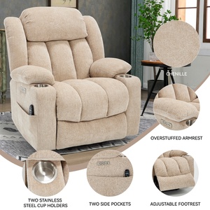 <span class=keywords><strong>Sillón</strong></span> Reclinable <span class=keywords><strong>Eléctrico</strong></span> de Diseño Americano Beige con Cojín Superior, Masaje Térmico, Capacidad de 350 lb, Tapizado en Chenilla - Product Image 4