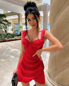 Red Suspender Split Sexy Off the Shoulder <span class=keywords><strong>Vestido</strong></span> de noche Ins Satin Mini Vestidos cortos - Product Image 4