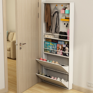 ชั้นวางรองเท้าอเนกประสงค์สีขาวพร้อมที่เก็บของแบบ Pegboard สำหรับจัดระเบียบรองเท้า เสื้อผ้า และนิตยสารบริเวณทางเข้า - Product Image 1