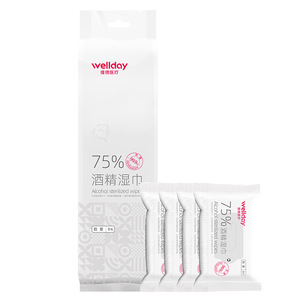 Toallitas Desinfectantes con Alcohol al 75% Wellday Medical, Mini Paquete de 8 Piezas, para Enfermería - Product Image 1