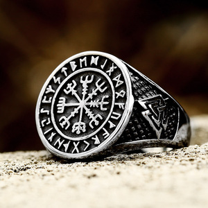 Bagues en acier inoxydable pour hommes, soldat en acier, mystérieux, nordique, Viking, Rune, Punk, SS8-885R - Product Image 1