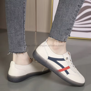Women's White Leather Sneakers Spring New Korean Style Jelly <b>Soft</b>-Soled Women's <b>Shoes</b> Versatile Korean Style Sports <b>Shoes</b> - Product Image 1
