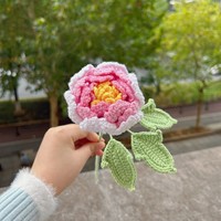Bouquet de pivoines en coton crocheté artisanal - Fleur tricotée de luxe pour la Saint-Valentin, Thanksgiving et la remise des diplômes, décoration de la maison, cadeaux