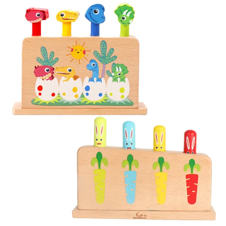 Crianças educacionais Cognitive Matching Creative Dinosaur Bouncing Game Rabbit Sticks Wooden Pop Up Toy