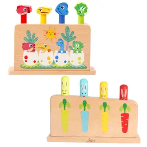 Educational Children Cognitive Matching Creative Dinosaur Bouncing Game Rabbit Sticks Wooden Pop Up Toy