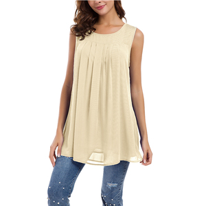 Ultimo Design logo personalizzato 100% poliestere semplice Casual donna senza maniche plissettato ufficio camicetta Top vendita calda - Product Image 1