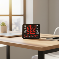 Nouveauté : Thermomètre hygromètre numérique avec écran LED, affichage de la température et de l'humidité, alarme de valeur maximale et minimale, horloge, USB, plastique, OEM
