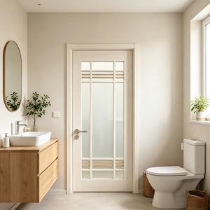 Puerta Interior de Madera Maciza con Vidrio Esmerilado Impermeable, Puerta Batiente Manual de Estilo Japonés Moderno para Baño y Cocina - Product Image 5