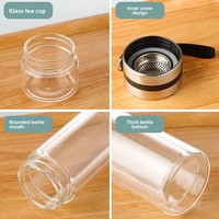 Mug de voyage en verre borosilicate haute résistance 450ml/350ml avec couvercle en verre, design classique, compatible lave-vaisselle et micro-ondes, pour les amateurs de thé