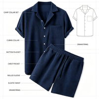 LANMORN Ensemble d'été décontracté pour homme, personnalisé, grande taille, 2 pièces, en velours côtelé uni, respirant, avec short et haut à manches courtes tissé