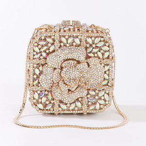AU02 Bolso de Noche con Pedrería, Cartera de Cristal, Bolso de Mano Rígido Dorado Brillante para <span class=keywords><strong>Fiesta</strong></span>, Bolso de Hombro con Cadena para Boda y Baile de Graduación - Product Image 1