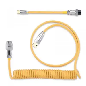 Custom Mechanical Keyboard Coiled Cable USB 3.1 Type C, 1.2m Coiled USB C Cable with Aviator Connector, Orange