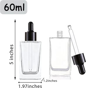 Flat square Rectangle Luxury 15ml 30ml 50ml 100ml Glass Dropper <b>Bottles</b> with Crystal clear Collar for Serum Essential Oil - Product Image 2