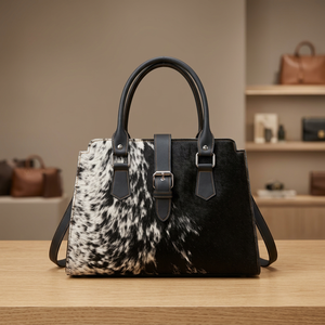 Bolsos de Mano de Cuero Genuino Natural para Mujer, Diseño de Rayas con Logotipo Personalizado, Cierre de Cremallera, Estilo Vintage, Gran Capacidad - Product Image 1
