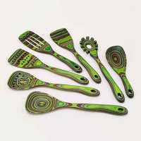 Ensemble de 7 cuillères de cuisine en bois de Pakkawood vert, ustensiles de cuisine pour servir, cadeaux de fête prénuptiale