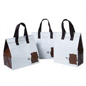 Sac isotherme jetable non tissé pour plats à emporter, impression sérigraphique, pour gâteaux, bubble tea, courses, emballage écologique pour produits frais réfrigérés - Product Image 1