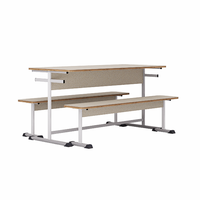 Ensemble de mobilier scolaire : table double et banc avec deux tabourets