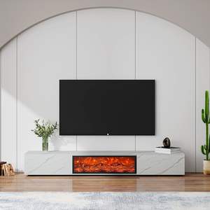 AJUNION-<span class=keywords><strong>Meuble</strong></span> TV Cheminée Électrique Moderne de Luxe pour Salon, <span class=keywords><strong>Meuble</strong></span> TV en Bois, <span class=keywords><strong>Console</strong></span> de Télévision en Pierre, <span class=keywords><strong>Meuble</strong></span> Média avec Flamme LED - Product Image 1
