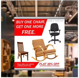 Bannière suspendue au plafond en tissu imprimé double face personnalisée, matériau vinyle polyester pour signalétique marketing et salons professionnels - Product Image 3