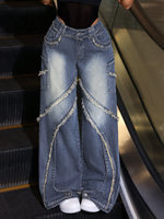 Jeans Cargo de Style rétro de rue haute automne pantalons décontractés à la mode simples avec bords effilochés épissés lavés coupe ample taille basse