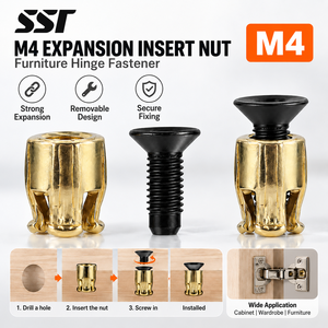 Wardrobe Wooden Board <b>M4</b> Expansion Insert Nut with <b>Screw</b> Removable Furniture Hinge Fastener for Cabinet - Product Image 1