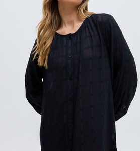 Robe chemise mi-longue printemps-été, mode florale, taille naturelle, coton brodé, respirante, coupe évasée, élégante, col rond, manches 3/4 - Product Image 2