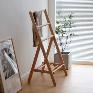Porte-vêtements pliable autoportant <span class=keywords><strong>en</strong></span> bois, support pour <span class=keywords><strong>pantalon</strong></span>, économiseur d'espace, porte-serviettes, séchoir, organisateur de placard - Product Image 5